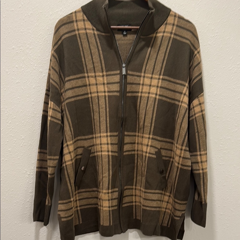 Jones New York Olive Zip-Up Sweater